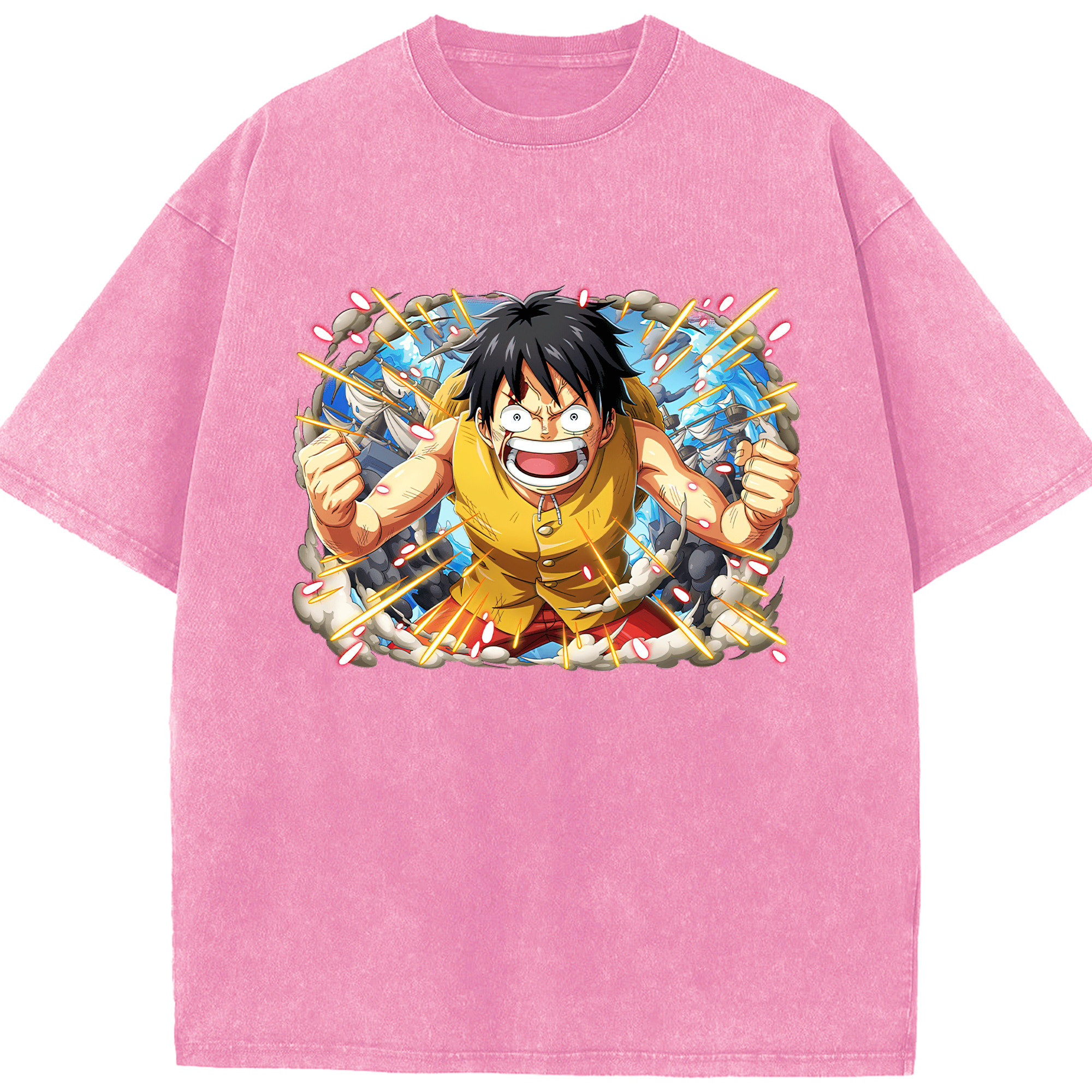 ワンピース モンキー・D・ルフィ ONE PIECE Monkey D. Luffy 綿100% ヴィンテージ風 半袖Tシャツ（フロントプリント）